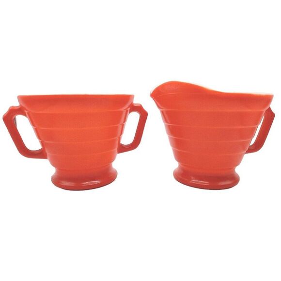 Vintage Hazel Atlas Orange Cream & Sugar Bowls Milk Glass D Handle - Picture 1 of 16